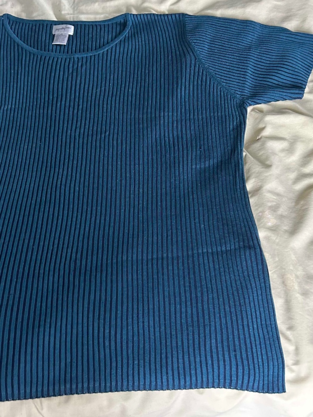 SWEATER, PULLOVER, 100% SILK, BLUE/BLACK SIZE 3XL, VERTICAL BANDS, ROUND NECK,